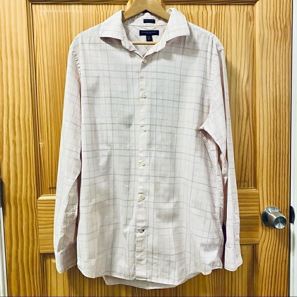 Banana Republic pink blue plaid fitted dress shirt